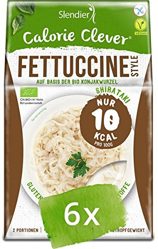 Slendier Bio Konjak Nudeln, Fettuccine-Style, Kalorienarm, Shirataki, Quelle für Ballaststoffe, Glutenfrei - 6 x 250 g