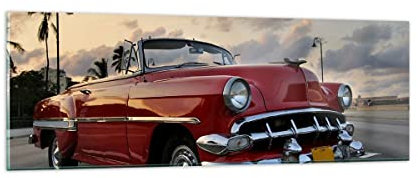 Panorama Bilder auf Glas Auto Kuba Himmel Glasbild 90x30cm Wandbilder Dekoration Wohnzimmer Schlafzimmer Küche Klein Wanddeko Bild im Glas Wand Kunstdruck Art Modern Wall Decor Glasdruck GAB90x30-0186
