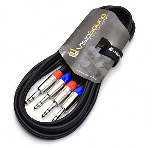 VisioSound 2 x 6.35mm 1/4 Stereo TRS Jack Balanced Twin Lead/Signal Audio Patch Cable 3m