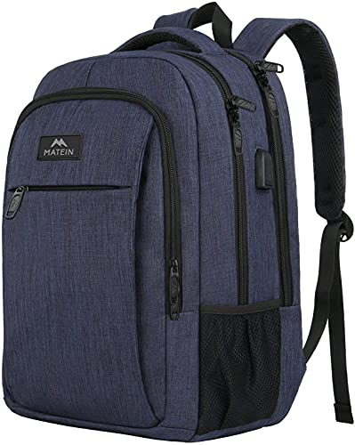 MATEIN Travel Laptop Backpack 15.6, Slim Laptop Rucksack with USB Charging Port Anti Theft Computer Backpack Bag Water Resistant College Work Daypack Lightweight Bag, Navy Blue