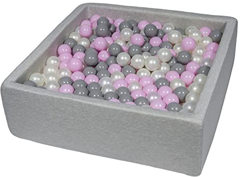 Velinda Bällebad Ballpool Kugelbad Bällchenbad Kinder-Pool mit 450 Bällen/90x90cm (Farbe der Bälle: perlweiß, rosa, grau)