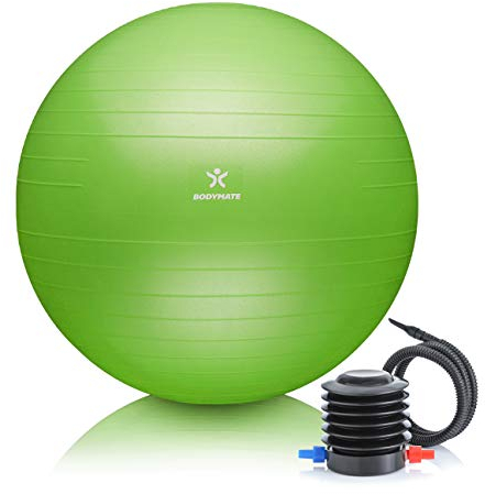 BODYMATE Gymnastikball Sitzball Trainingsball mit GRATIS E-Book inkl. Luft-Pumpe, Ball für Fitness, Yoga, Gymnastik, Core Training, für starken Rücken als Büro-Stuhl Lime-Green 55cm