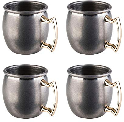 Buddy´s Bar - 4 Mini Moscow Mule Becher, 50 ml, Schnapsgläser, Shots, hochwertige Edelstahl-Becher, Cocktail-Becher, lebensmittelecht, kleine Cocktail-Tassen, 4er Set, Edelstahl antik