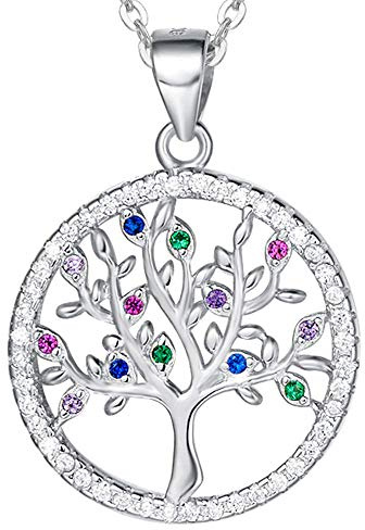 AGVANA Tree of Life Necklace, Women earring set,925 Sterling Silver Necklace with White Gold Plated Tree Pendant Jewellery for Women Girls with Gift Box, 16+2 Extender
