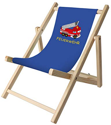 Promo Trade Kinder- Liegestuhl, naturbelassenes Kiefernholz, umweltverträglich mit verschiedenen Motiven (Feuerwehrauto)