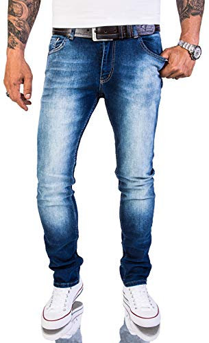 Rock Creek Herren Jeans Hose Slim Fit Stretch Jeans Herrenjeans Herrenhose Denim Stonewashed Blau Raw RC-2151 Super Washed W31 L32