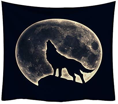 Boyouth Moonlight Wolf Tapisserie Wandbehang, Heulender Wolf Schatten im Mondlicht, Digitaldruck, Wandteppich für Wohnzimmer, Schlafzimmer, Schlafsaal, Dekoration, 150 x 100 cm