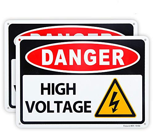 Schild mit englischer Aufschrift Danger - High Voltage, 25,4 x 17,8 cm, 10,2 cm, Aluminiumschild, rostfrei, Aluminium, UV-geschützt und wetterfest, 2 Stück