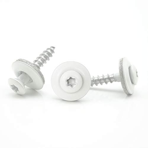Spenglerschrauben Weiss A2 Edelstahl V2A 15mm Dichtung Torx 20 farbige Spenglerschraube - Reinweiß - RAL 9010 (50, 4,5 x 25 mm)