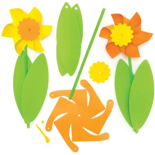 Baker Ross Daffodil Windmill Craft Kits - Pack of 6, Spring Craft Kits for Kids (FC681)