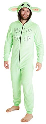 Mandalorian Baby Yoda Jumpsuit, Mandalorian The Child Onesie Damen und Herren, Star Wars Kuschelig Hausanzug, Unisex Fleece Einteiler Für Winter (Grün, L)