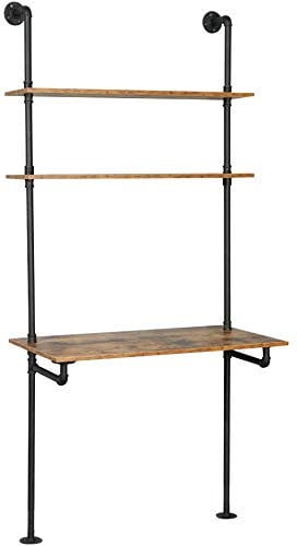 ZIOTHUM Scrivania da parete, scrivania a scala, scrivania a mensola, scrivania industriale, tavolo da parete, scrivania per computer portatile con ripiani, libreria industriale tavolo galleggiante con