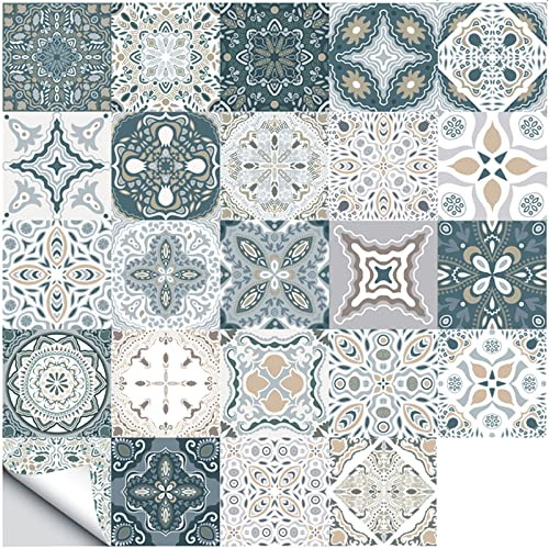 Umelee Stickers Carrelage 72 Pièces, Autocollants de Carrelage Adhésifs Mural, Autocollants Marocains Imperméables pour Décoration de Cuisine, Salle de Bain, Chambre à Coucher (72 Pièces, 20×20cm)