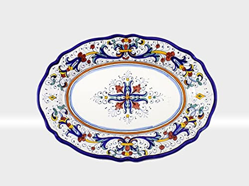 Piatto Ovale da Portata Decoro Ricco Deruta (larghezza cm.33) Ceramiche d'arte. Dipinto a mano
