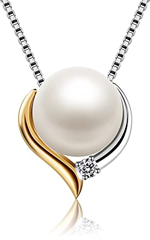 Jewlldeen Kette Damen 925 Silber Perlenkette Herz Anhänger Silberkette Schmuck Zirkonia 18'' Kettenlänge für Frau/Freundin/Mutter