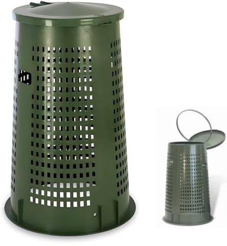 Jardinière poubelle avec couvercle et support de sac - 110 l (vert sans pédale)