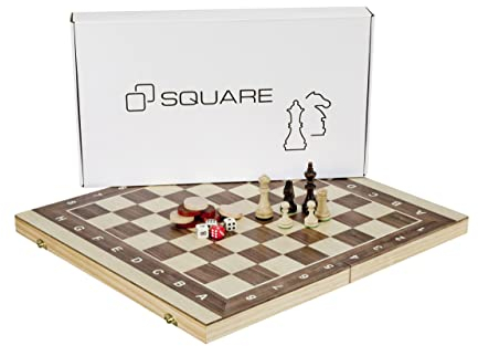 Square - Spiel PRÄSIDENT- 2 in 1 - Schach + Backgammon aus Holz - 44 x 44 cm