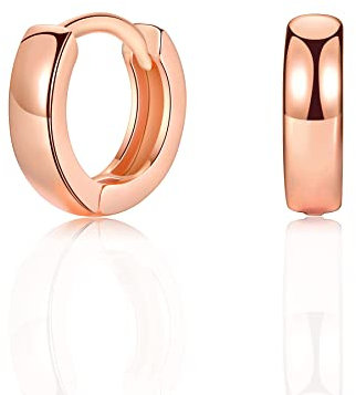 Small Rose Gold Hoop Earrings, 925 Sterling Silver Post Lightweight Sleeper Hoops Earring for Women Girls Gifts Diameter 8mm Thickness 3mm