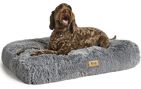 Snug Super Fluffy Large Dog Bed - Super Soft, Cosy and Comfortable Cat Dog Pet Bed Pillow Mattress Sofa Cushion with Non-Slip Base and Machine Washable Cover - Large - 90 x 60 x 11cm - Grey
