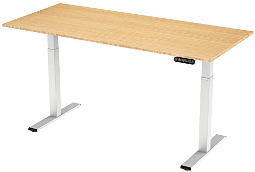 E.For.U® höhenverstellbarer Schreibtisch 180x80 cm, 2 Motoren, elektrisch höhenverstellbares Tischgestell mit 2-Fach-Teleskop, Memory-Steuerung (Weiß), DT20L mit Tischplatte (Bambus)