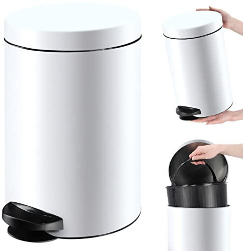 KADAX Poubelle à pédale, en acier, ronde, élégante, avec couvercle basculant, pour salle de bain et cuisine, 14 l, blanche
