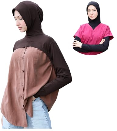 para life Hijab mit Achselzucken-Armmanschette mit Hijab-Hijab & Armmanschette | Schulterzucken für Damen, Braun, Einheitsgröße