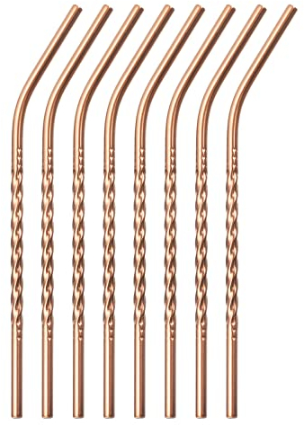 sourcing map Réutilisable Métal Boisson Pailles, 8Pcs 8.27 Long 0.24 Diamètre Inox Acier Pailles Coudé Fileté Pailles pour Surgelé Bulle Thé Boissons (Doré)