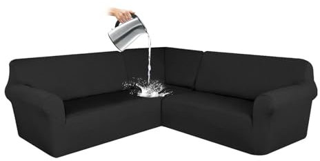 CLGTY Wasserdicht Sofabezug Ecksofa, 3 Stücke Bezug Für Ecksofas L-Form Sofa Bezug Eckcouch Antirutsch Sofahusse Für Wohnzimmer-Schwarz-5 Sitzer