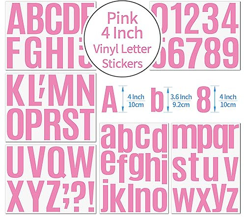 Self Adhesive Vinyl Letter Number Stickers Kit, Mailbox Numbers Sticker for Mailbox, Alphabet Number Stickers, Decals for Sign, Kitchen,Door, Business, Addres (Pink, 4inch)