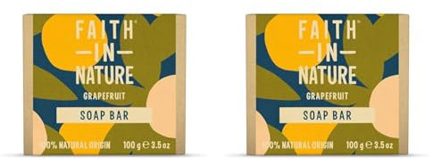 Faith In Nature Natural Grapefruit Hand Soap Bar, Invigorating, Vegan & Cruelty Free, No SLS or Parabens, 100g (Pack of 2)