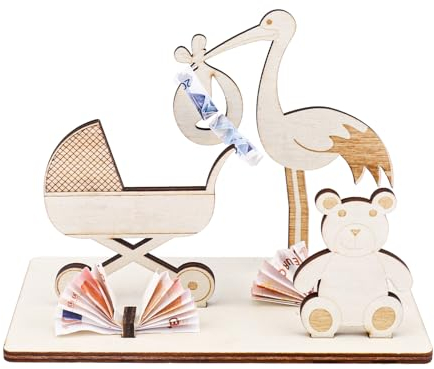 ALEGRE® Geburtstag Geldgeschenk Holz,Taufgeschenke für Mädchen Jungen,Geldgeschenke Baby Taufen,Storch Geburt für Draussen,Kommunion Deko,Baby Shower Geldgeschenk,Geldgeschenk für Freunde, Familie