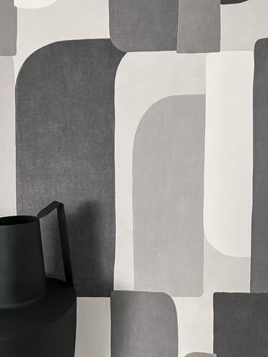 NEWROOM Tapete Grau Vliestapete Grafik - Mustertapete Modern Dunkelgrau Hellgrau Muster Formen Abstrakt 3D Optik Textilstruktur Leinen-Optik inkl. Tapezier-Ratgeber
