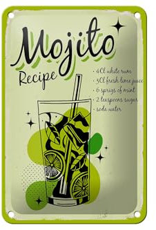 Femer Blechschild Rezept Mojito Cocktail Recipe drink 12x18cm Dekoration