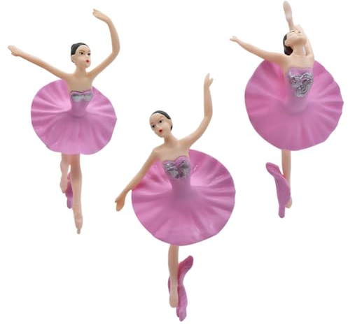 Pink Ballerina Cake Decoration 3PCS Ballerina Cake Topper Dancer Statue Figurines Tutu Girl for Dancing Ballet Mini Figure for Birthday Party Favors Gifts Decorating Cakes And Desserts