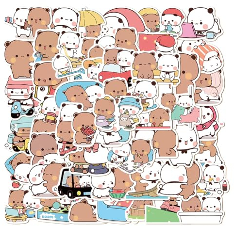 NHCMDSB Panda Aufkleber Set, 50 Stück, Bubu Dudu & Yier Dudu Aufkleber, Wasserfeste Vinyl Aufkleber ästhetische Aufkleber für Pandaliebhaber Kinder Mädchen Jungen, Büro Desktop Zimmer Dekoration