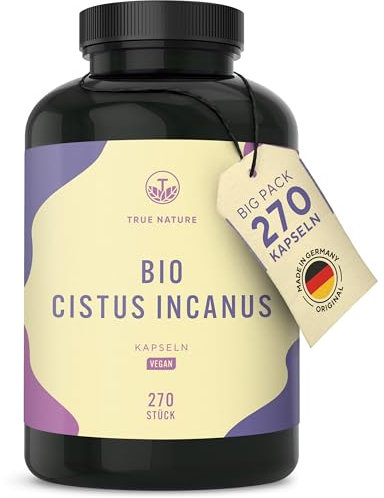 Bio Cistus Incanus - 270 Kapseln mit Polyphenolen - 1500mg hochdosierte Zistrose pro Tag - Zistrosenkraut als Tee-Alternative - 3 Monate - vegan, ohne Zusatzstoffe - TRUE NATURE