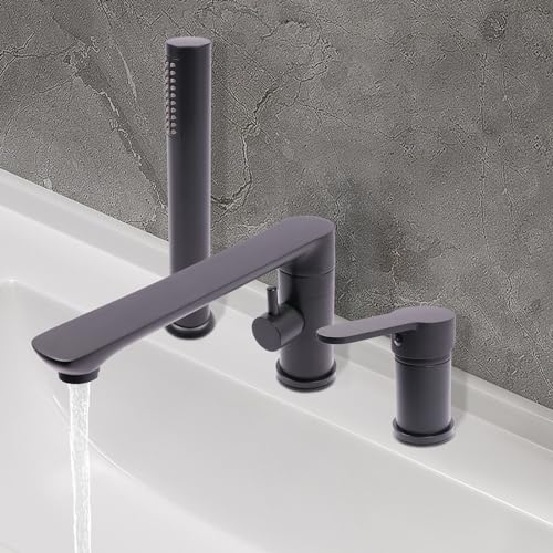 KEESUNG Mitigeur de baignoire à 3 trous - Mitigeur monocommande - Douchette avec tuyau de douche - Noir