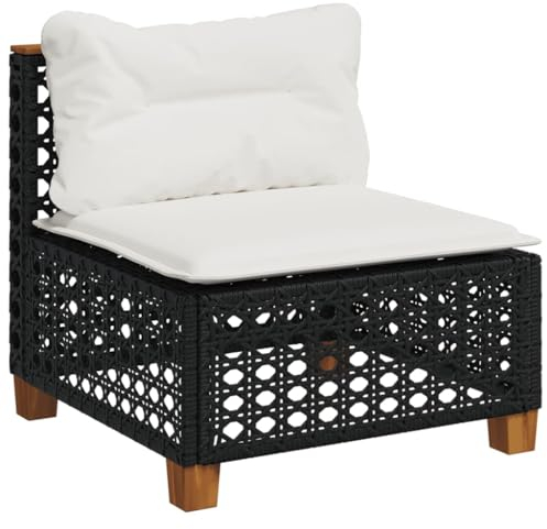 vidaXL Gartensofa ohne Armlehnen mit Kissen Schwarz Poly Rattan