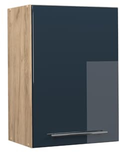 Vicco Hängeschrank Fame-Line, Dunkelblau Hochglanz/Goldkraft Eiche, 50 cm