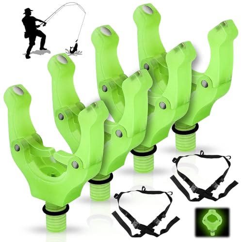 WZYTEU 4 Stücke Rutenauflage, Fluoreszenz Rod Pod mit Magnetisch, Rutenauflagen + 2 Stück Verstellbarer Auto Rutenständer für Halten Ihre Angelrute