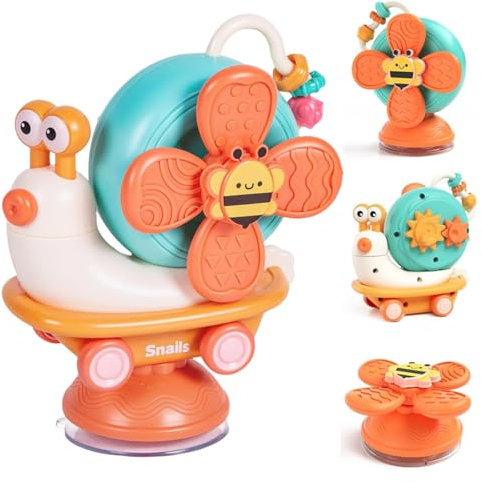 Bambebe Jouet Spinner Bebe Ventouse 6-12 Mois, Jeux Montessori Sensoriel Bebe 1 an, Jouets d'éveil Hochet Bebe, Jeu Bain Bébé 7 8 9 10 11 Mois Enfants Cadeau Bebe Fille et Garçon Anniversaire (Orange)
