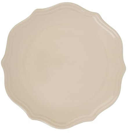 GENEVIEVE LETHU 536319 Assiette Plate en Faïence Crème Ø 27 cm - Collection Table de Diane - Assiette en faïence au Charme Classique, délicatement festonnée