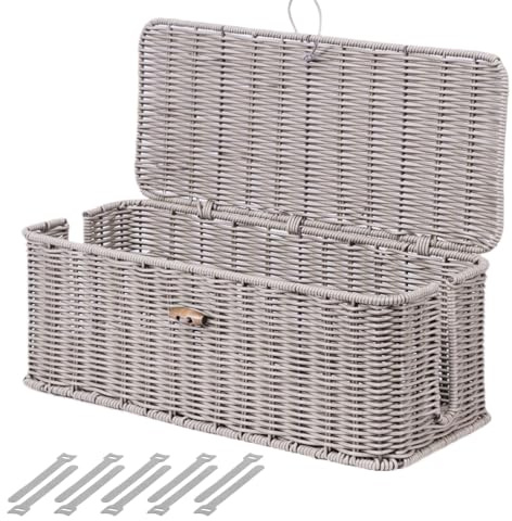 BROWNLILY Cable Management Box, Rattan Style Cable Organizer for Desk, Cable Hiding, Socket Covers, Baby Protection for Power Strip, TV, PC, Router, Charger, Undercounter Storage