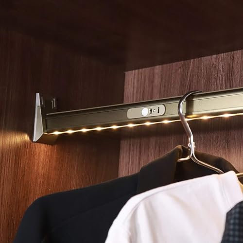 2-in-1 Kleiderstange, Kleiderstange für den Kleiderschrank mit integrierter LED-Beleuchtung, Kleiderstange aus Aluminium zum Aufhängen von Kleidung, Betrieb mit Lithiumbatterie, Tragkraft 50 kg(950mm)