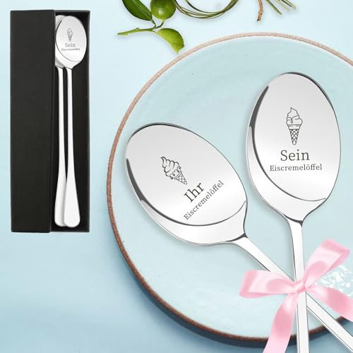 Yeeaulpa 2 Stück Löffel, Geschenk für Valentinstag, Freund, Paar, Mann, Frau, Hochzeit, Verlobung, Edelstahl, Ornament, Eislöffel