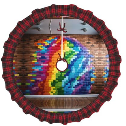 Bandera arcoíris en la pared, falda de árbol de Navidad, a cuadros, decoración para árbol de Navidad, fiesta de Navidad