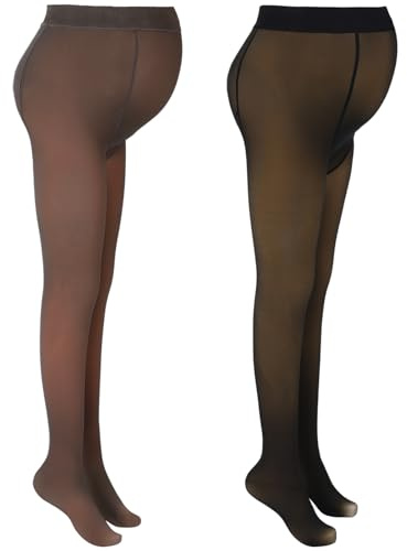 Bonuci 2 Stück Frauen Umstandsstrumpfhose Winter Fleece Gefüttert Strumpfhose Hohe Taille Schwangerschaft Dehnbar Warme Strumpfhose