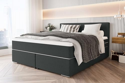 99rooms Phönix Boxspringbett Doppelbett Ehebett: 200x200 cm, Webstoff Malmo_New Schwarz, Box: Bonellfederkern, Matratze: Taschenfederkern 17 cm, Kaltschaumtopper 3,5 cm