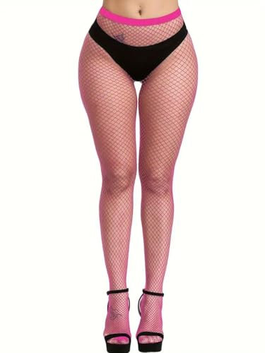 Boolavard Bas résille, Collants Taille Haute pour Femmes, Collants résille pour Femmes, Grande Taille, Taille Unique (FR/ES, Alpha/lettres, Taille unique, Taille normale, Taille normale, Rose Rouge)