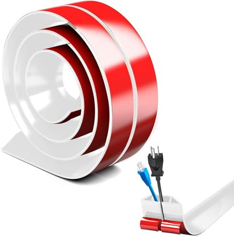 Passe-câbles autocollant - 50 mm (l) x 10 mm (H) x 1 m de long - Pont de câbles pour câbles d'alimentation dans la maison - Passe-câbles flexible - Blanc